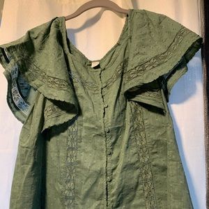 Old Navy Sage Green Short Sleeve with Lace Details